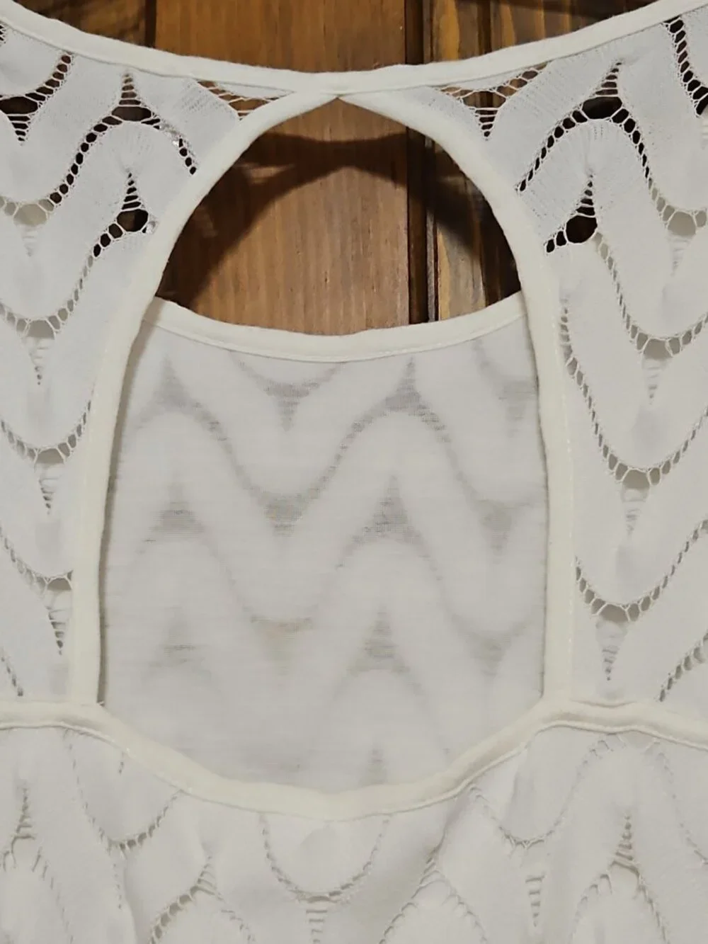 Free People Wild Thing Dress Sz M White Chevron Pattern Open Back Crochet L/S